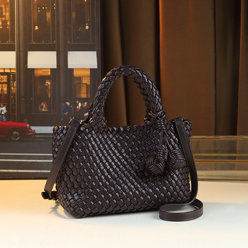 Handwoven Basket Tote Bag for Women with Detachable Sub-Bag, Minimalist Commuter Shoulder Handbag with Versatile Everyday Style