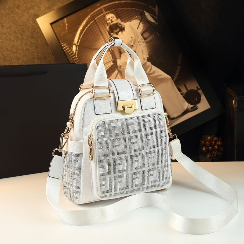 New Arrival Sparkly Rhinestone-Embellished Croc-Effect Backpack for Women, A Multi-Functional Genuine Leather Daypack with Fashionable Design, Perfect for Moms