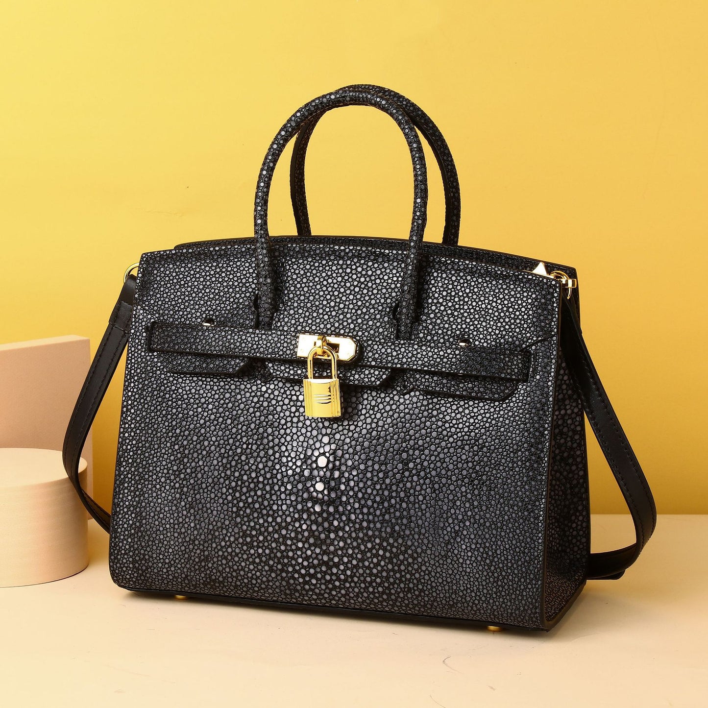 Chic Smooth Pearl-Embossed Birkin-Inspired Tote Bag for Women, Classic High-End Shoulder Crossbody Handbag with Timeless Fashionable Design, Versatile Everyday Purse