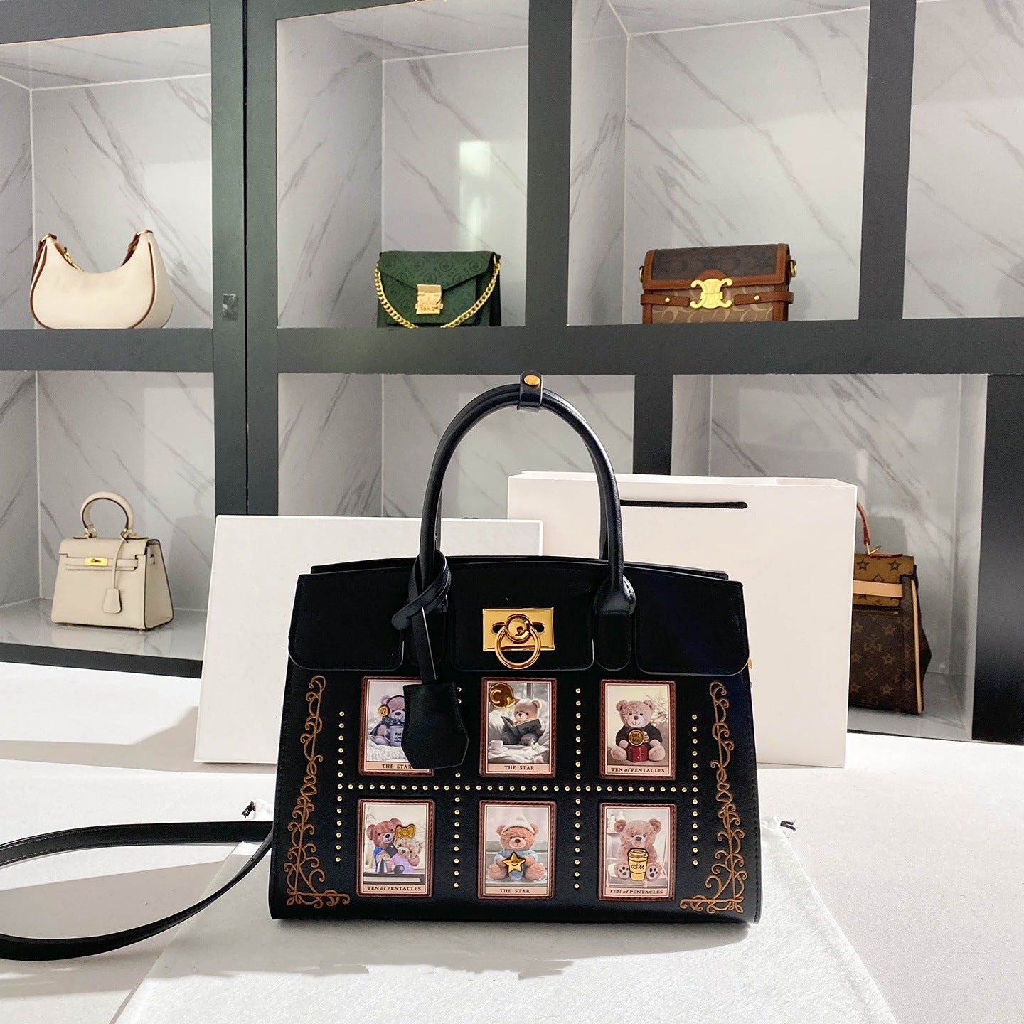 New Arrival Vintage Embroidered Birkin-Inspired Tote Bag for Women, Premium Large Capacity Top-Handle Shoulder Handbag with Exquisite Print Detail, Fashionable Everyday Purse
