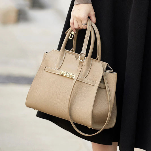Elegant Top-Layer Cowhide Birkin-Inspired Tote Bag for Women, Premium Genuine Leather Shoulder Crossbody Handbag with Sophisticated Feel, Versatile Everyday Purse
