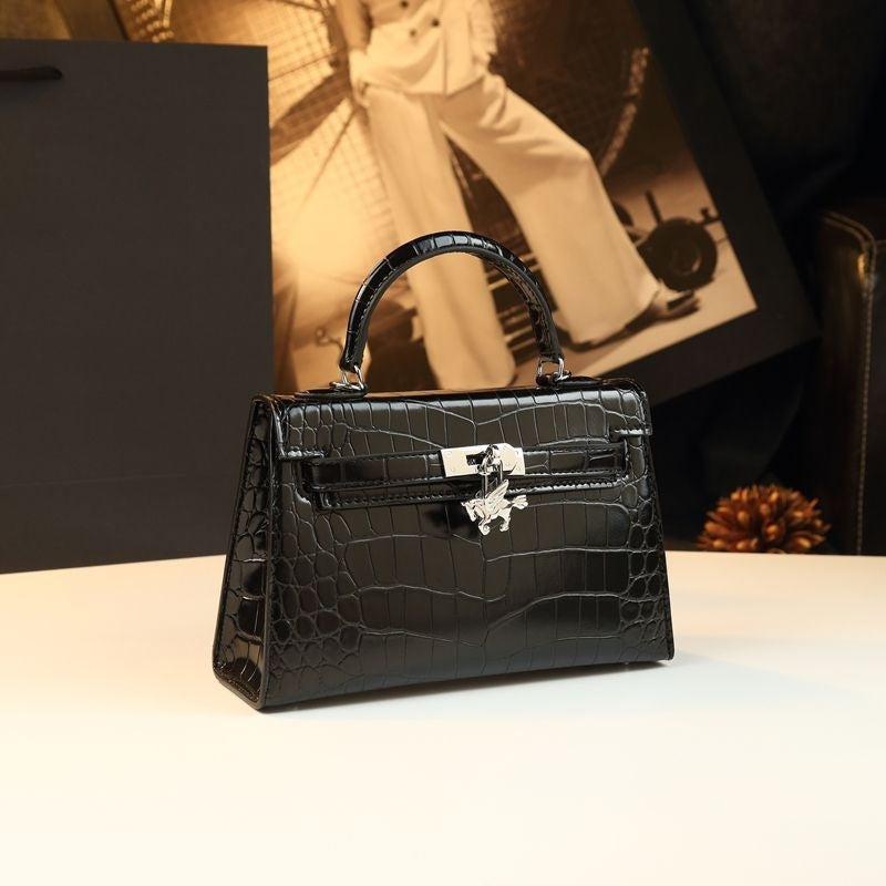 New Arrival Mini Kelly-Inspired Croc-Effect Leather Bag for Women, A 2nd Gen Small Shoulder Crossbody Handbag with Fashionable Design