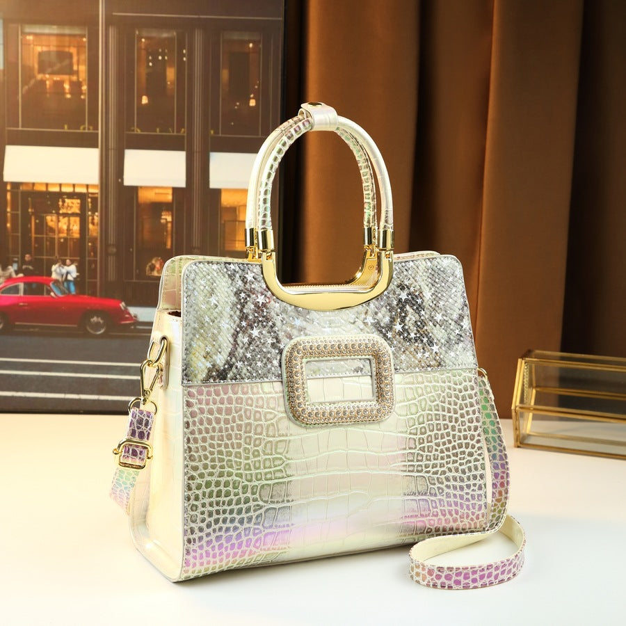 New Arrival Croc-Effect Square Tote Bag for Women, A Fashionable Large Capacity Shoulder Crossbody Top-Handle Handbag with Versatile Design, Perfect for Everyday & Outings