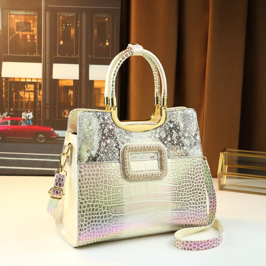New Arrival Croc-Effect Square Tote Bag for Women, A Fashionable Large Capacity Shoulder Crossbody Top-Handle Handbag with Versatile Design, Perfect for Everyday & Outings