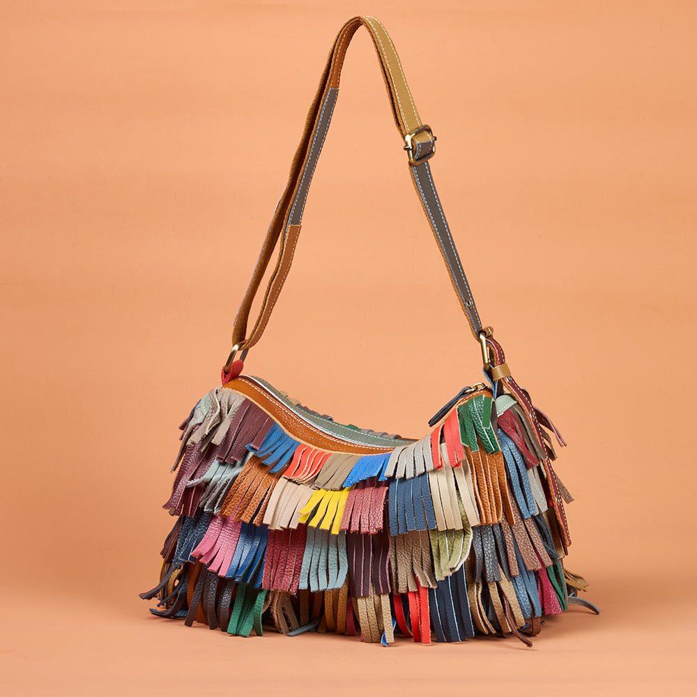 Genuine Top Layer Cowhide Colorful Handmade Handbag for Women, New Arrival Fall Winter Crossbody Shoulder Purse, Unique Designer Leather Bag for Ladies