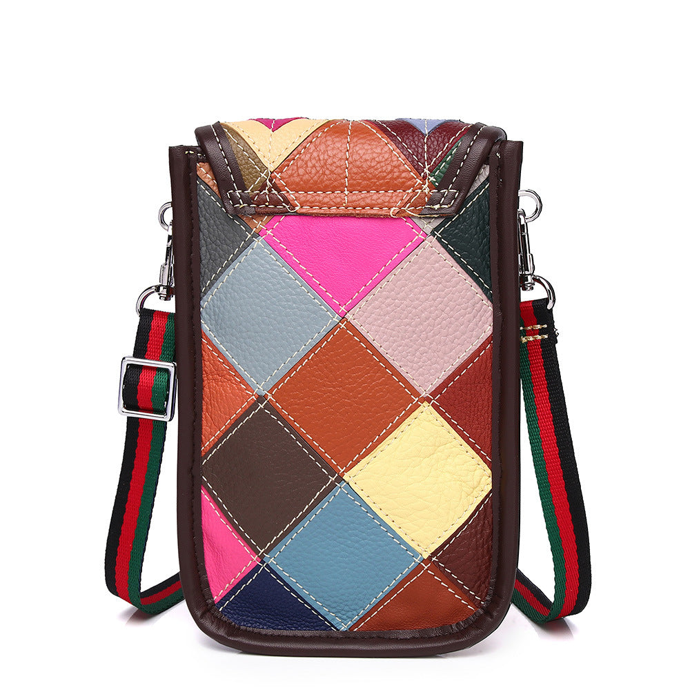 Genuine Cowhide Colorful Diamond Quilted Patchwork Bag for Women, New Flap Shoulder Crossbody Small Purse, Trendy Handbag for Ladies