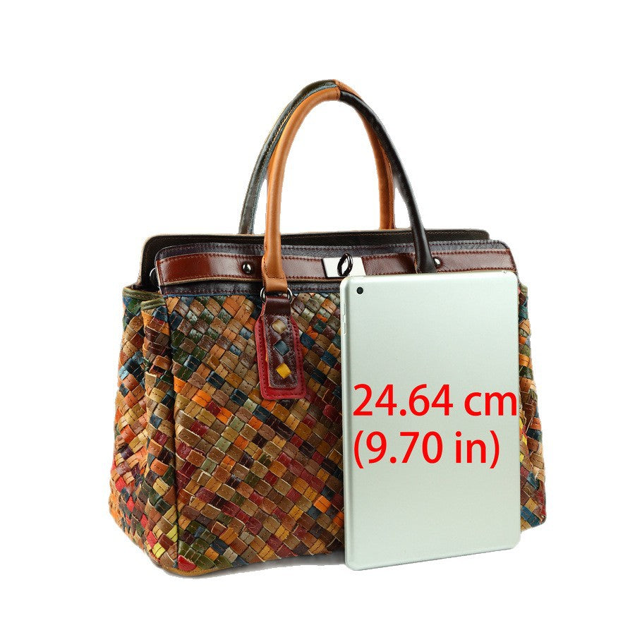 Woven Genuine Leather Tote Bag for Women Large Capacity Travel Shoulder Crossbody Handbag, Versatile Everyday Carryall with Artisan Woven Detail