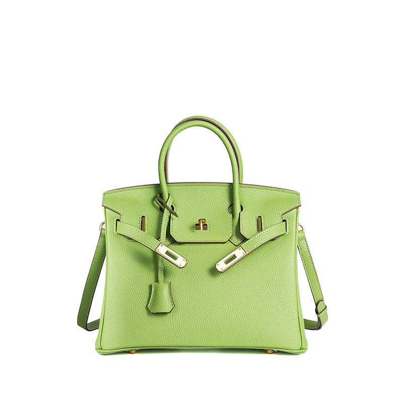Handcrafted Top-Layer Leather Tote Bag for Women, Waxed Thread Stitching with Turn-Lock Closure, Casual Elegant Top-Handle Purse for Everyday Style