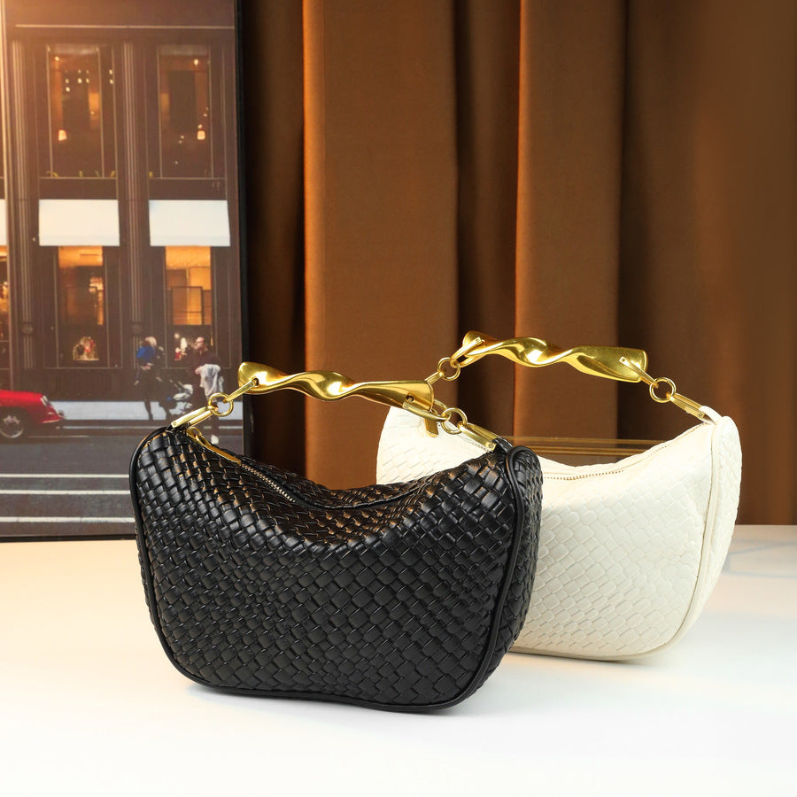 Woven Dumpling Bag for Women with Wave Handle Shoulder Crossbody Handbag, Creative Versatile Purse with Minimalist Style