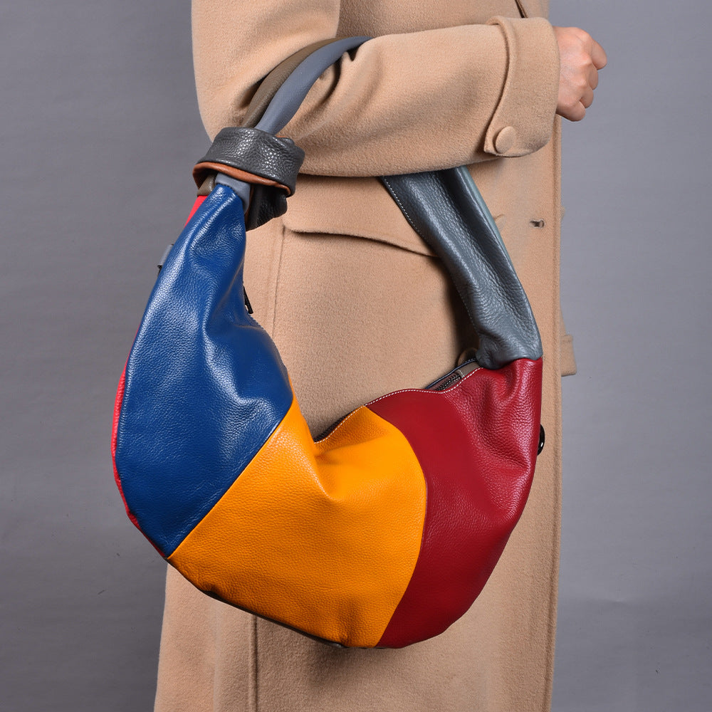 Vintage Bohemian Soft Genuine Leather Underarm Bag, Casual Shoulder Crossbody Purse, Chic Handbag for Women