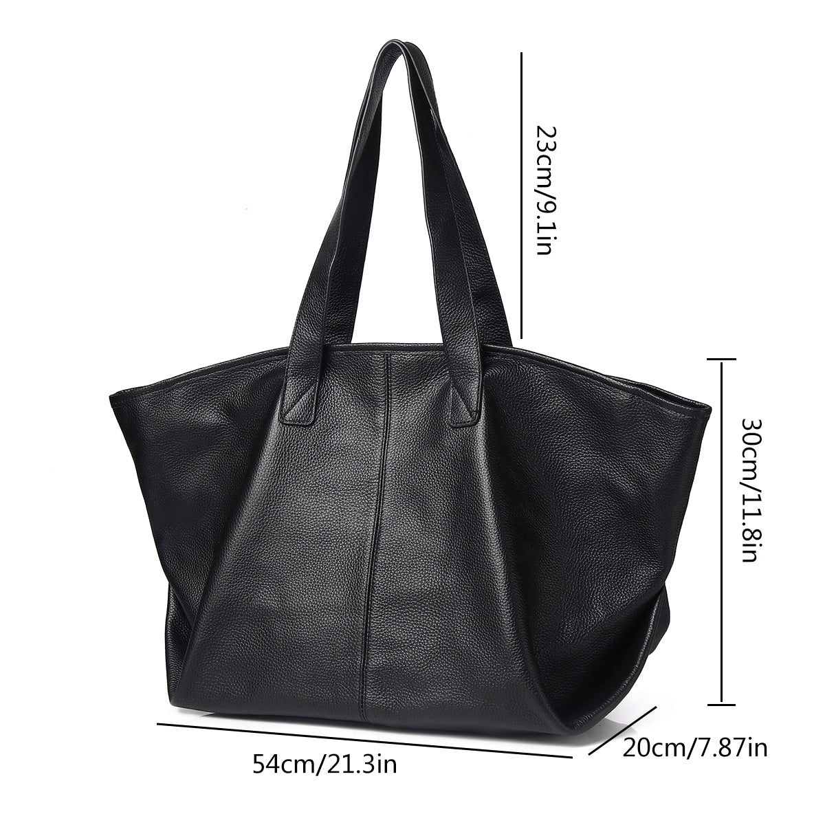 Solid Black Soft Top Layer Cowhide Large Tote, Versatile Commute Shoulder Handbag, Stylish Everyday Bag for Women