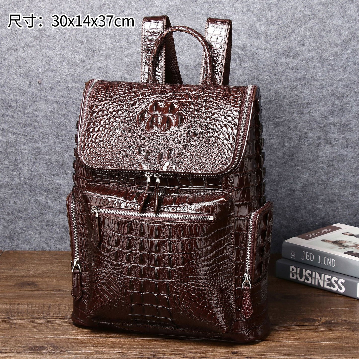New Arrival Classic Brown Croc-Effect Backpack for Men, A Large Capacity Casual Travel Daypack Perfect for Outdoor & Everyday Use