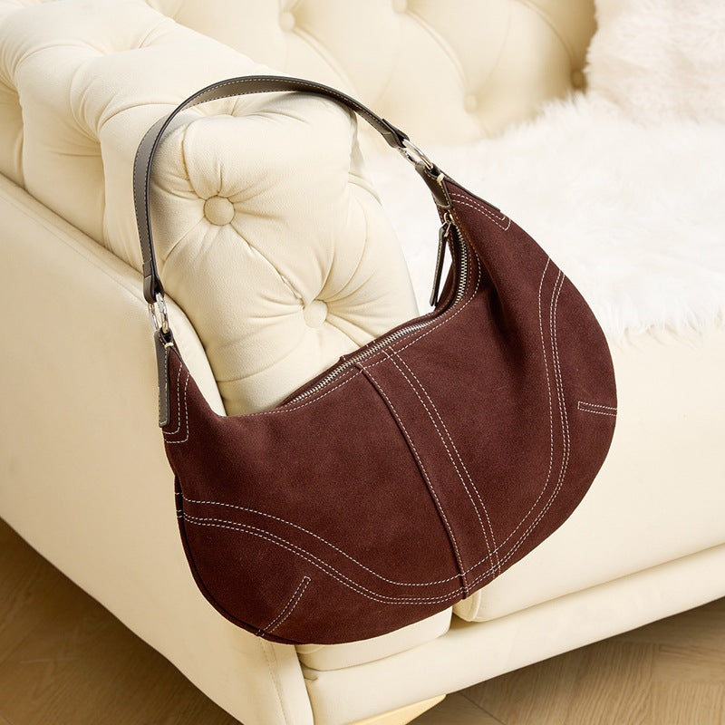 Premium Suede Dumpling Bag, Light Luxury Niche Crossbody Shoulder Underarm Purse, Top Handle Handbag for Women
