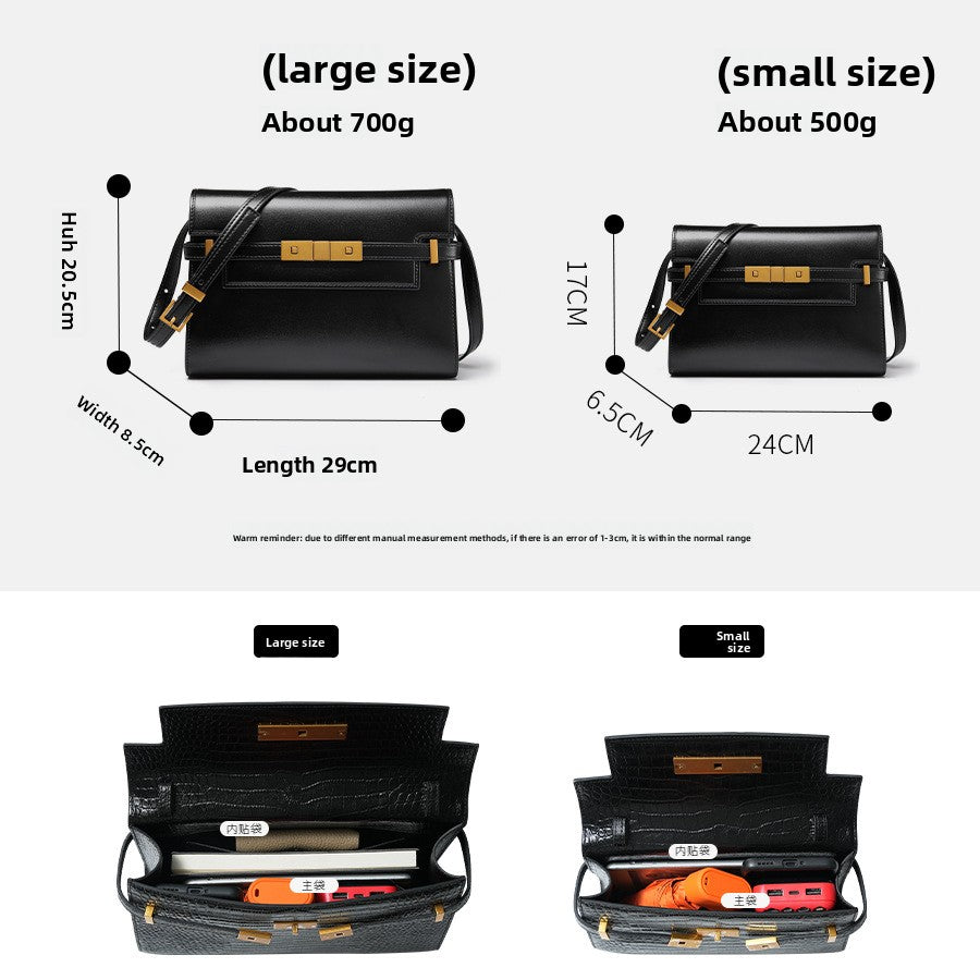 New Arrival Vintage Croc-Effect Baguette Messenger Bag for Women, A Genuine Leather Underarm Top-Handle Handbag with Manhattan-Style Structured Design