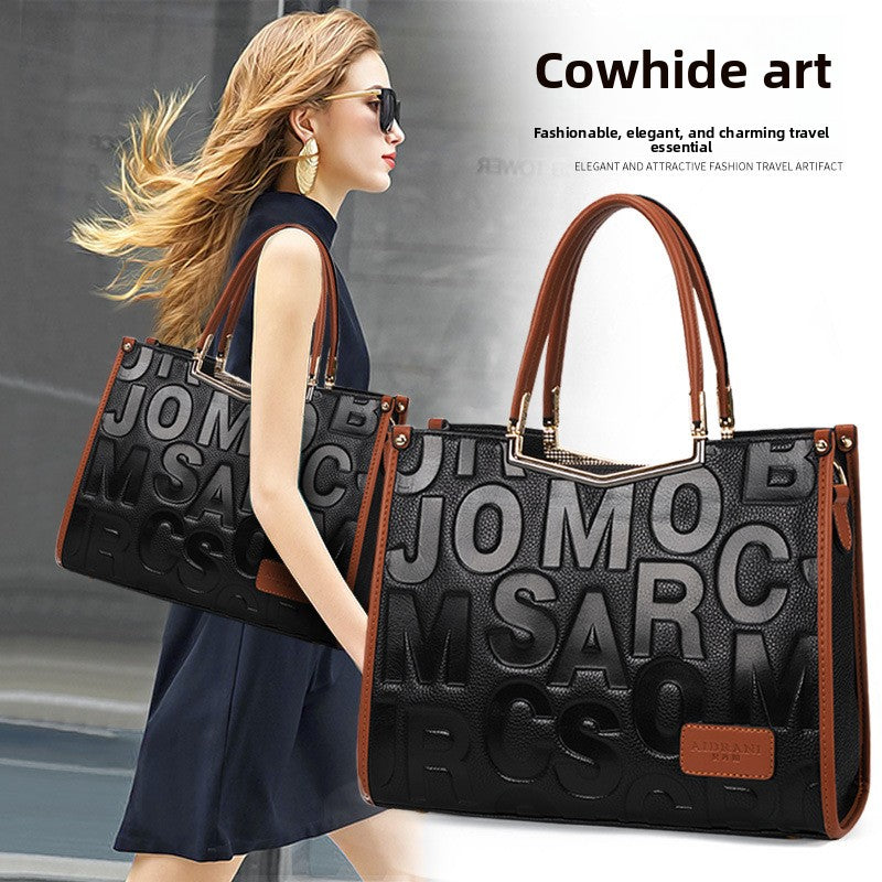 Genuine Top Layer Cowhide Large Capacity Handbag for Women, New Arrival Fashionable Top Handle Purse, Versatile Casual Shoulder Bag for Ladies