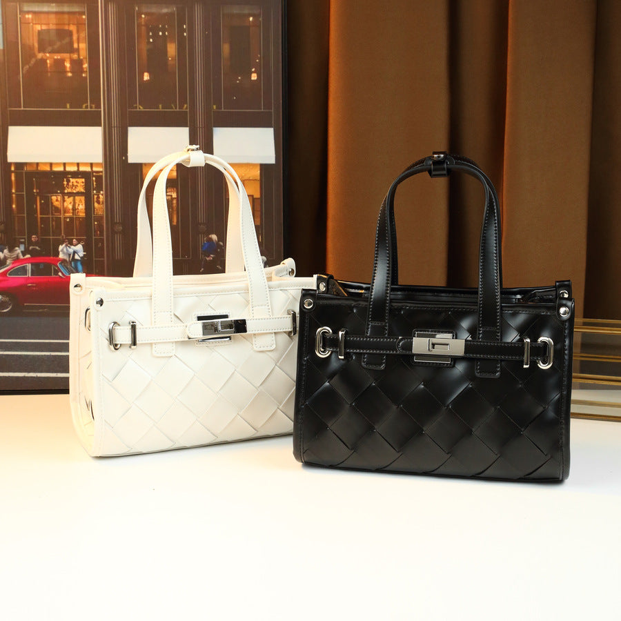 New Arrival Woven Turn-Lock Birkin-Inspired Small Handbag for Women, Unique Stylish Top-Handle Bag with Versatile Premium Design, Perfect Everyday Purse