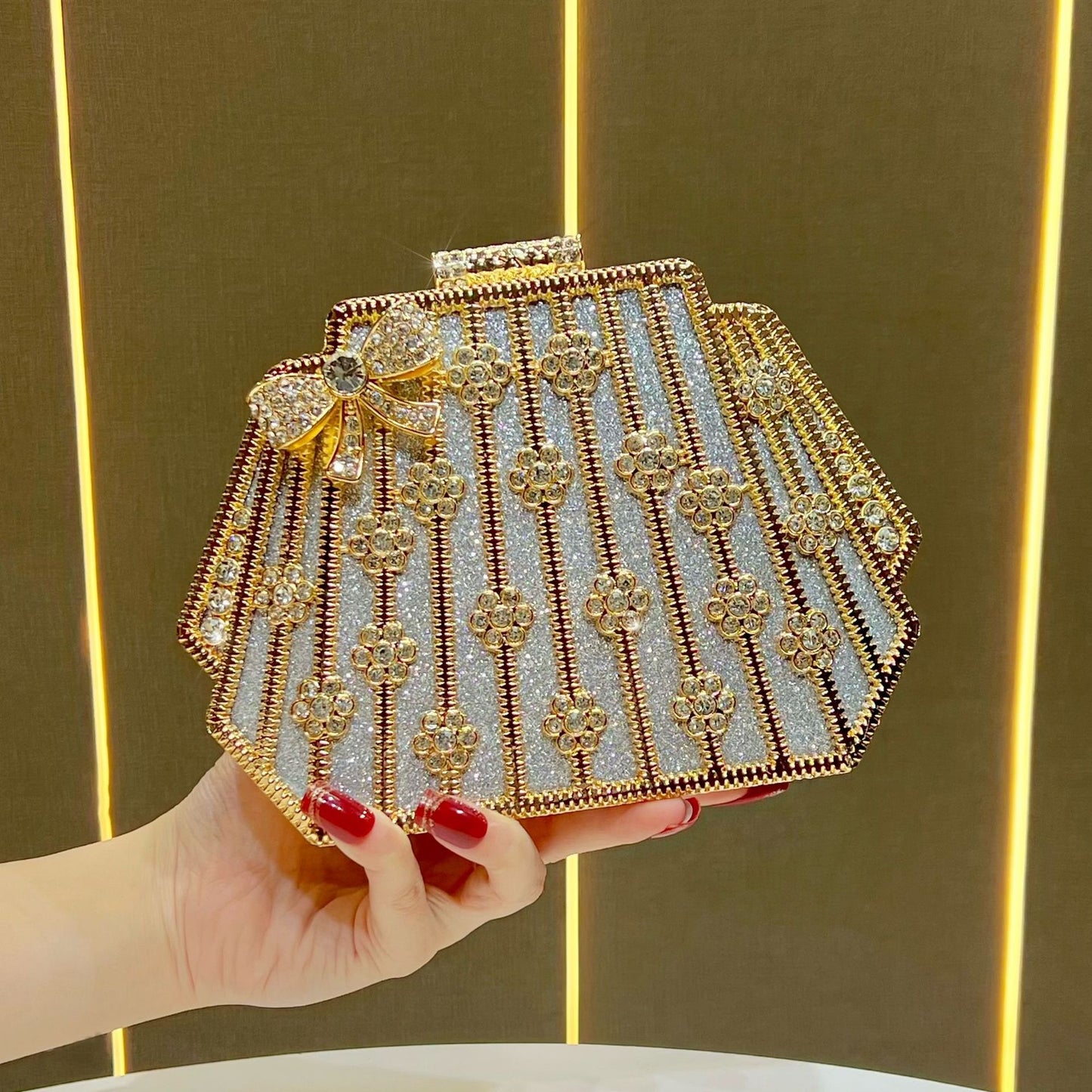 Women's Rhinestone-Embellished Light Luxury Evening Clutch, Premium Glamorous Top-Handle Crossbody Bag with Versatile Design, New Fashion Purse