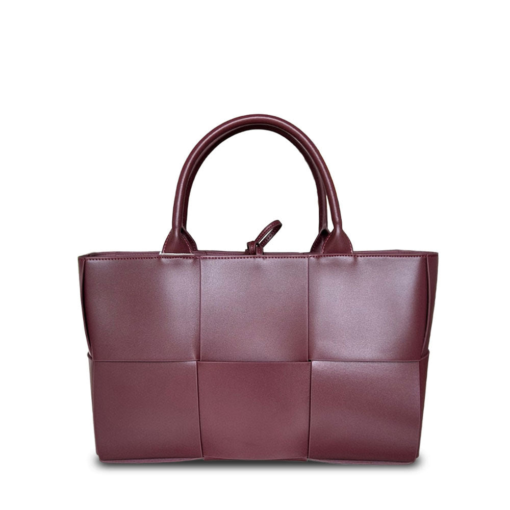 Extra-Large Genuine Leather Woven Tote, Trendy Six-Grid Underarm Bag, Commuter Shoulder & Crossbody Bag for Women