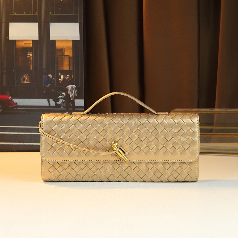 New Fall/Winter Hand-Woven Baguette Bag for Women, A Versatile Horizontal Clutch with Elegant Shoulder Crossbody Design, Perfect for Everyday Style