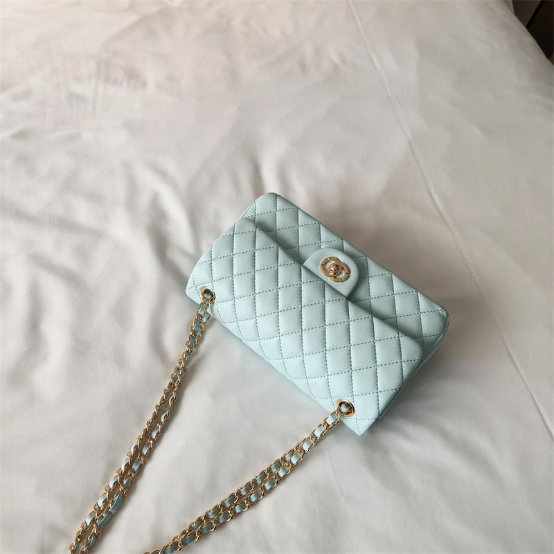 Genuine Lambskin Leather Diamond Quilted Chain Handbag for Women, New Arrival Fashionable Lock Buckle Shoulder Crossbody Purse, Premium Chic Bag for Ladies