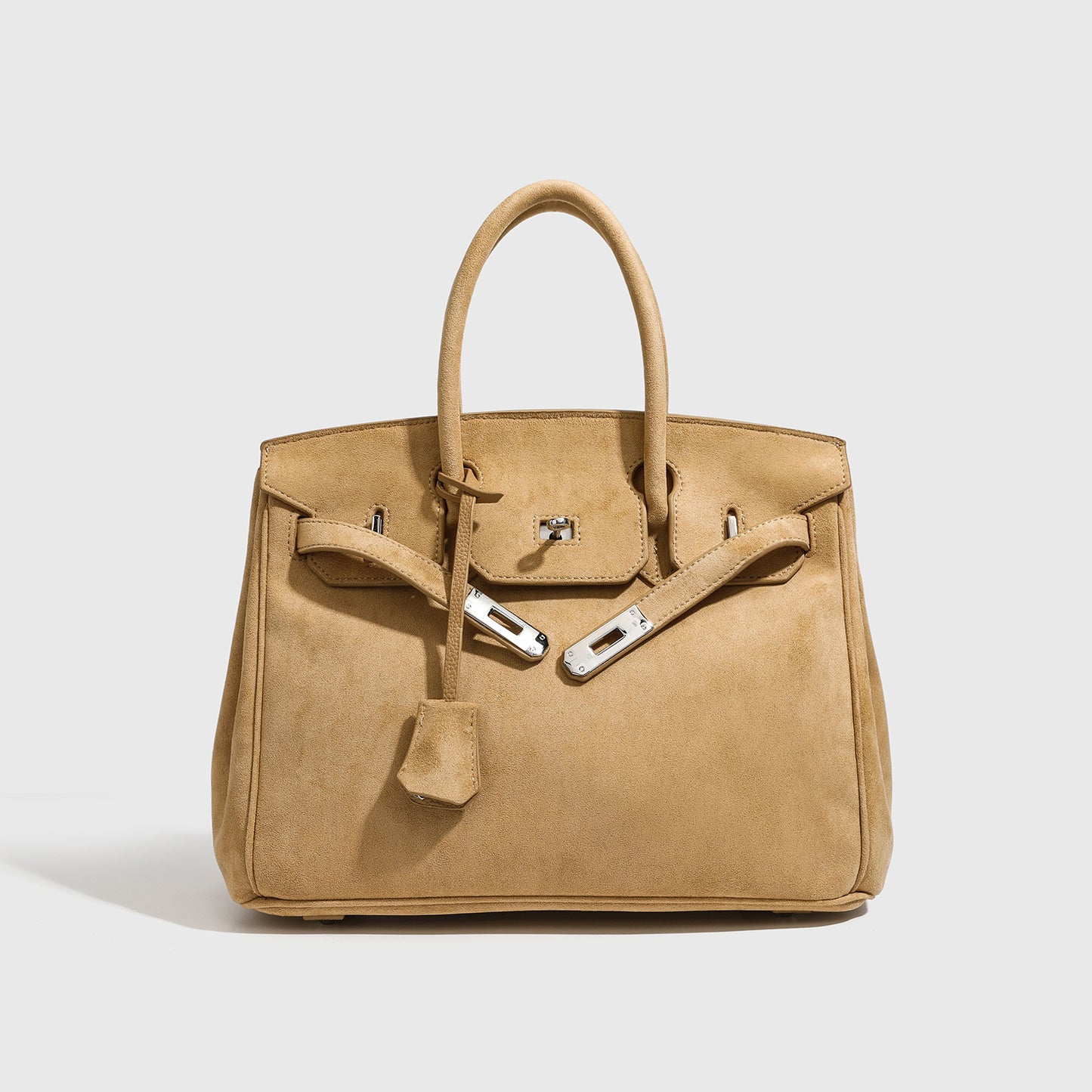 Premium Genuine Leather Birkin-Inspired Tote Bag for Women, Soft Suede-Textured Handbag with Silver-Tone Hardware, Versatile Top-Handle Wristlet Purse for Everyday Elegance