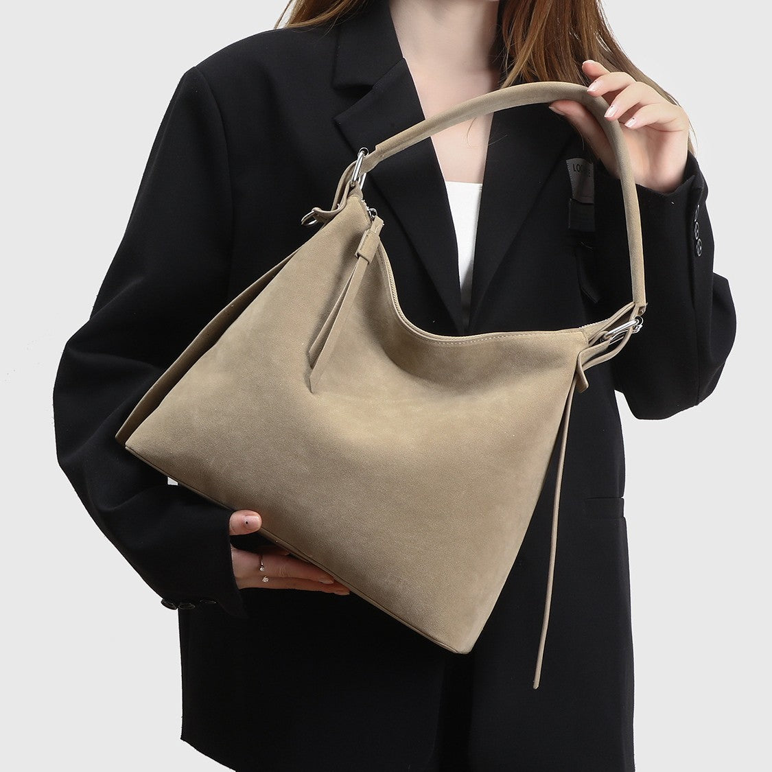 Genuine Suede Large Capacity Crossbody Tote Bag for Women, New Fall Winter Light Luxury Commute Shoulder Underarm Purse, Premium Casual Handbag for Ladies