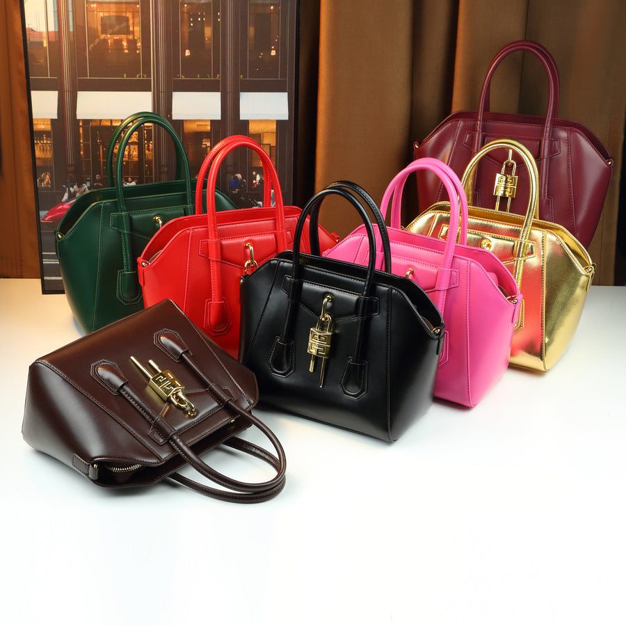 Metal Lock Boston Bag for Women 2026 New Light Luxury Large Capacity Top Handle Shoulder Crossbody Purse with Designer Hardware Accent