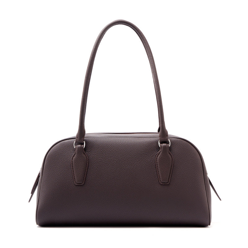 New Spring Row Boston Bowling Bag in Genuine Leather, Premium Shoulder Top Handle Underarm Purse, Chic Handbag for Women