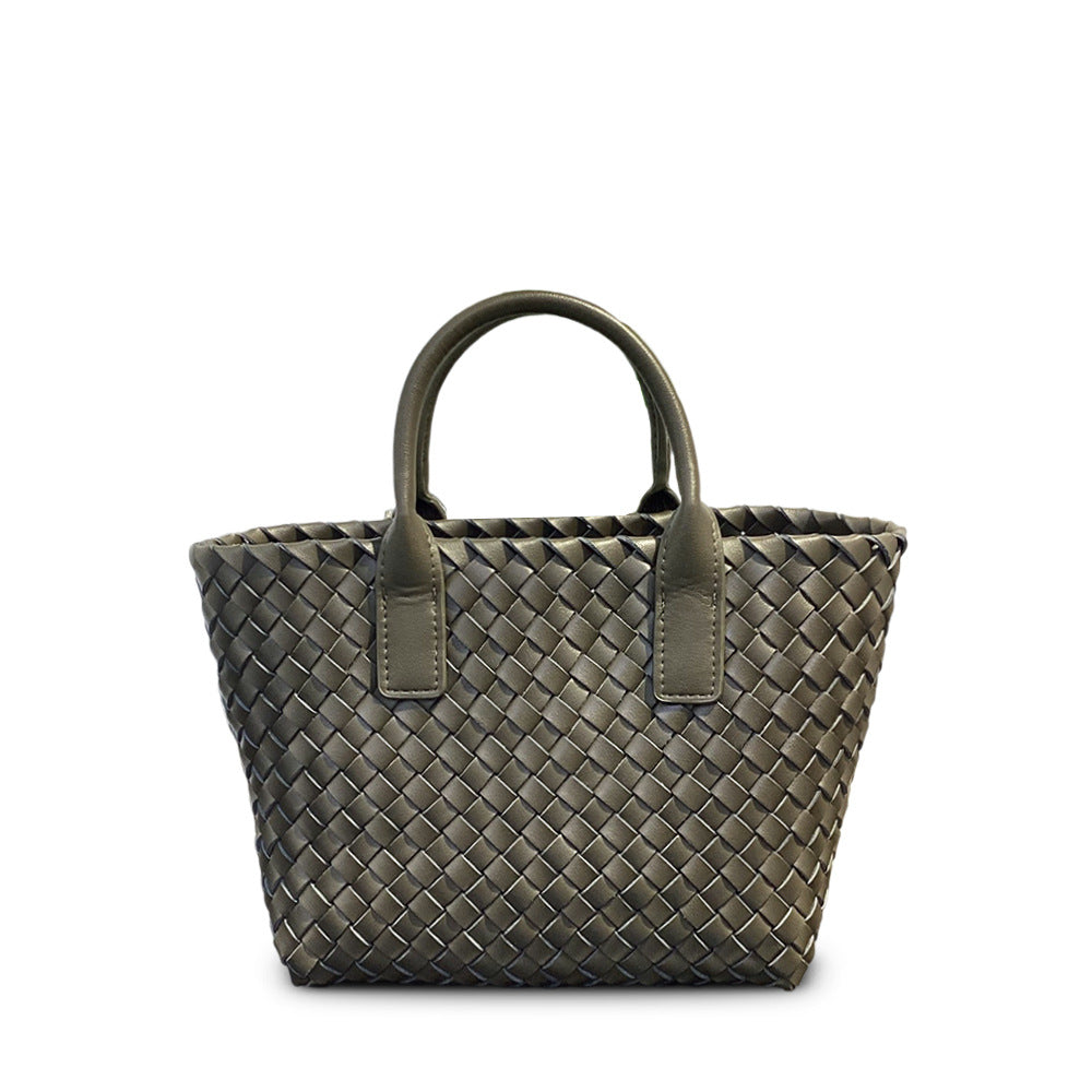 Woven Leather Basket Tote, Niche Best-Selling Handbag, Versatile Shoulder & Crossbody Bag for Women