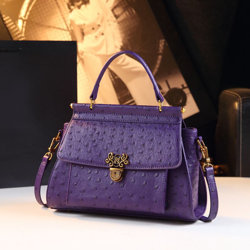 Genuine Leather Ostrich-Embossed Kelly-Style Bag for Women, New Spring Summer Large Capacity Shoulder Crossbody Top Handle Purse, Niche Trendy Handbag for Ladies