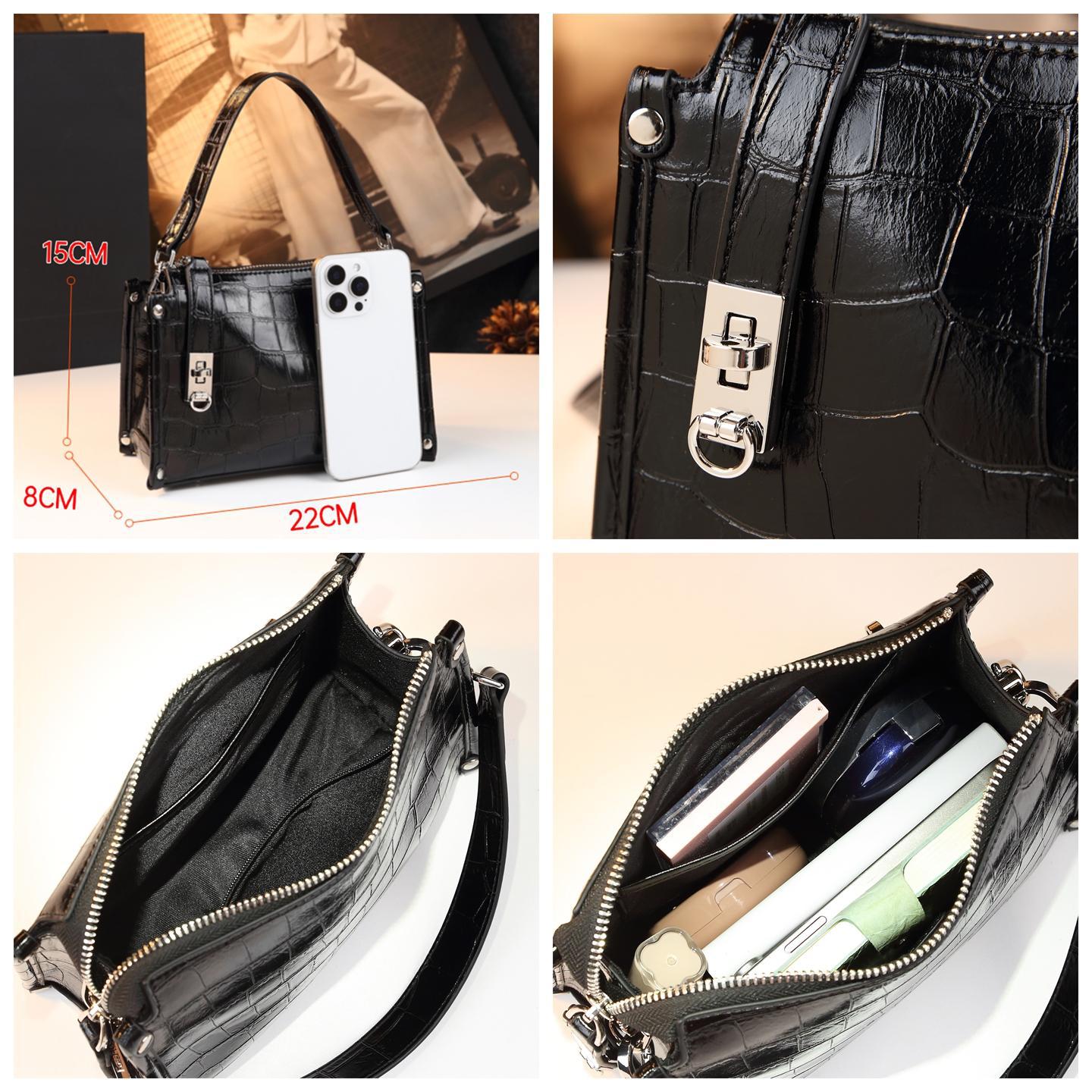 New Arrival Vintage Croc-Effect Genuine Leather Box Bag for Women, A Fashionable Top-Handle Crossbody Shoulder Handbag with Versatile Design