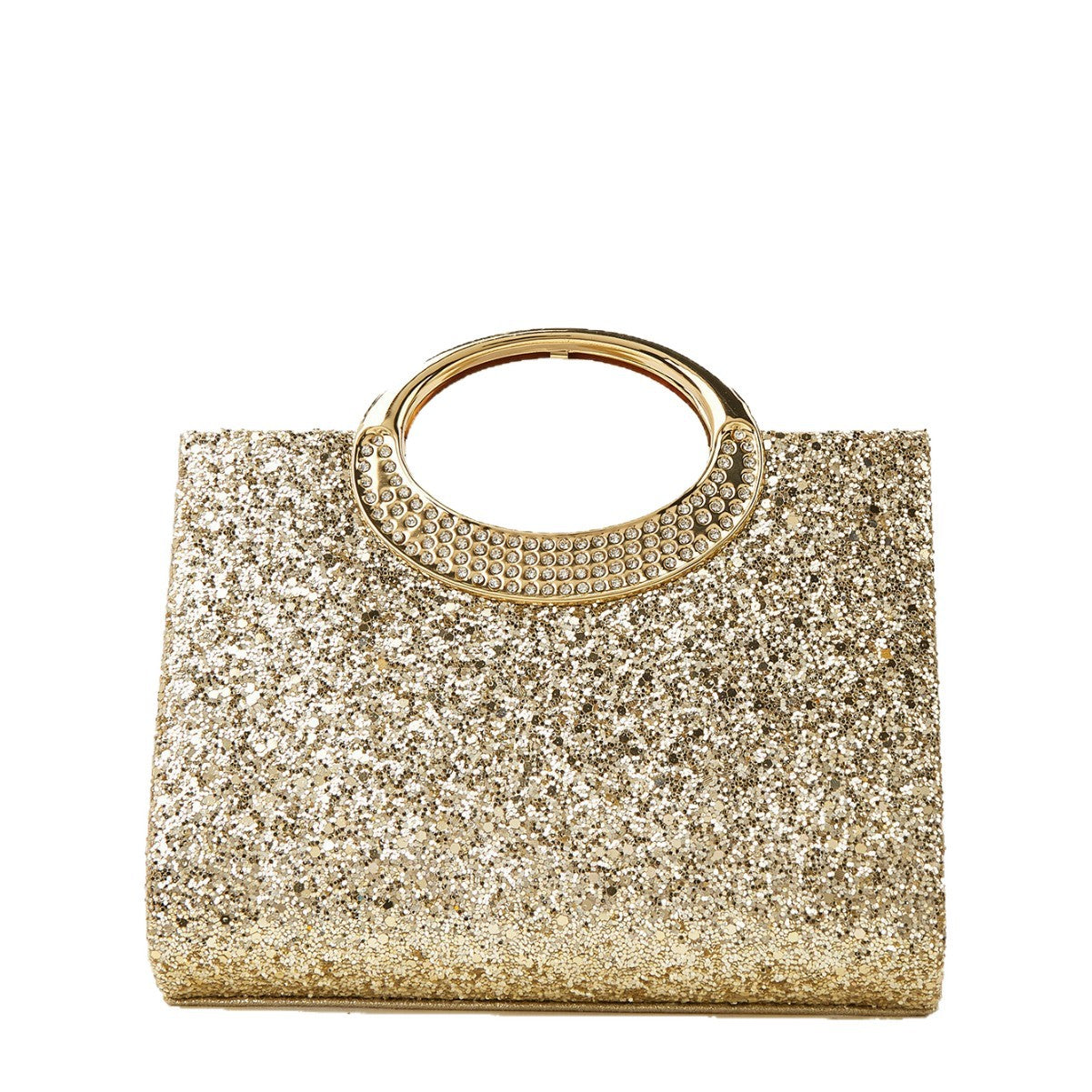 Genuine Leather Vintage Large Ring Evening Clutch for Women, Premium Textured Sparkly Top Handle Purse, European Style Fashionable Handbag for Ladies