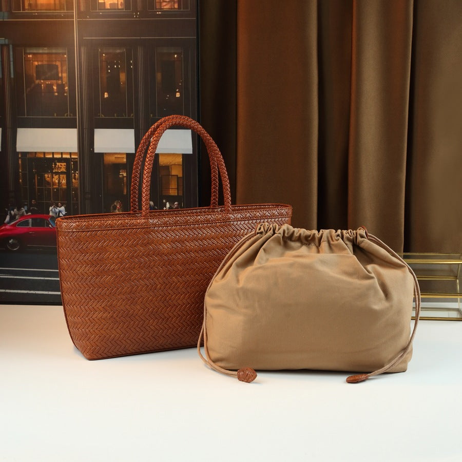Handwoven Basket Bag for Women Spring Summer Vintage Commuter Shoulder Crossbody Handbag, Casual Purse with Natural Woven Texture