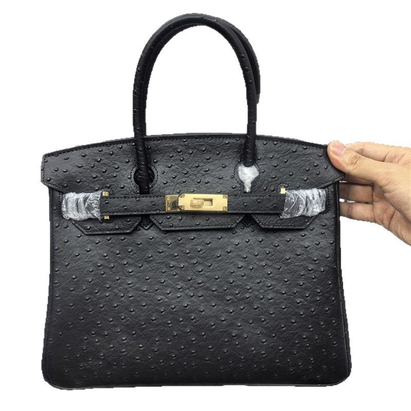 New Arrival Ostrich-Effect Birkin-Inspired Tote Bag for Women, Premium Genuine Leather Large Capacity Shoulder Crossbody Handbag with Flap Design, Light Luxury Versatile Everyday Purse