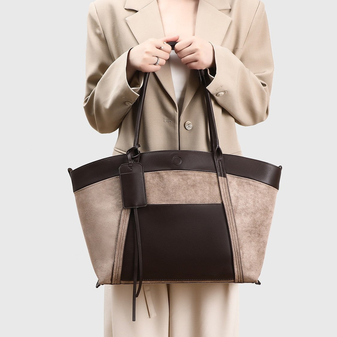 Genuine Suede Large Capacity Tote Bag for Women, Vintage Fashionable Shoulder Top Handle Purse, Casual Commute Handbag with Relaxed Effortless Style for Ladies