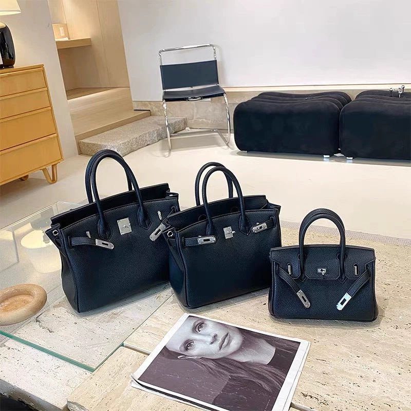 New Arrival Pebbled Genuine Leather Birkin-Inspired Tote Bag for Women, Gold-Tone Hardware with Spacious Large Capacity, Versatile Top-Handle Shoulder Handbag for Everyday Chic