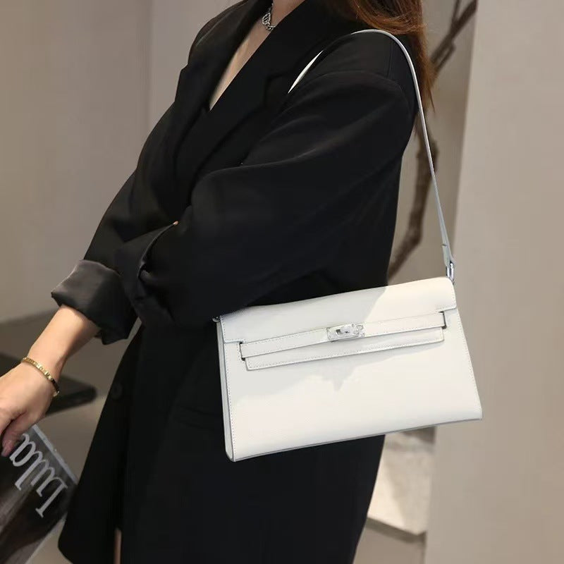 Premium Mini Genuine Leather Crossbody Bag, Designer-Inspired Turn-Lock Clutch with Palm Grain Texture, Chic Shoulder Purse with Removable Strap for Casual or Evening Use