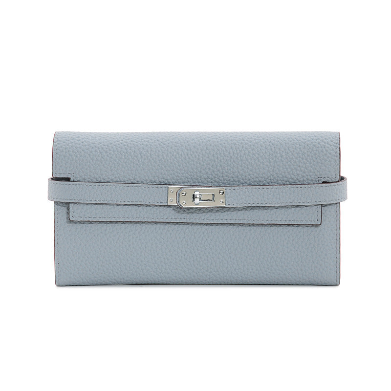 Genuine Top Layer Cowhide Long Wallet for Women, New Minimalist Pebbled Leather Clutch Purse, Fashionable Birkin-Kelly Style Handbag for Ladies