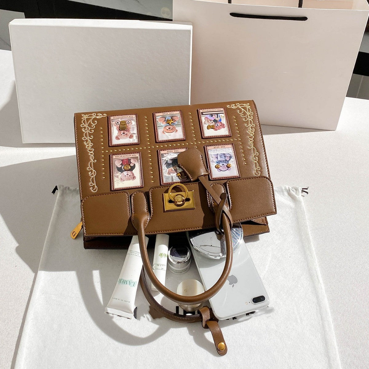 New Arrival Vintage Embroidered Birkin-Inspired Tote Bag for Women, Premium Large Capacity Top-Handle Shoulder Handbag with Exquisite Print Detail, Fashionable Everyday Purse