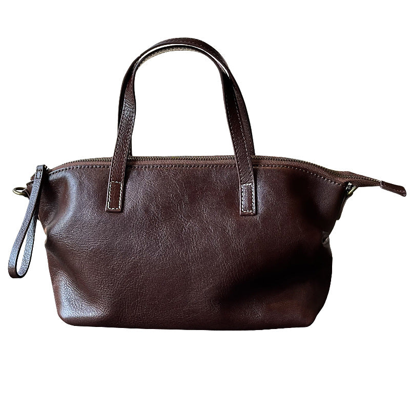 Genuine Top Layer Cowhide Dumpling Bag for Women, Exquisite Shoulder Crossbody Purse, Vegetable-Tanned Pleated Top Handle Handbag, Chic Everyday Bag for Ladies
