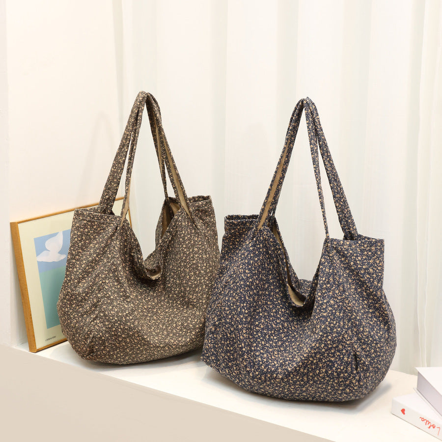 Summer Floral Print Canvas Tote Bag for Women Large Capacity Shoulder Purse, Casual Geometric Pattern Travel Handbag with Versatile Everyday Appeal
