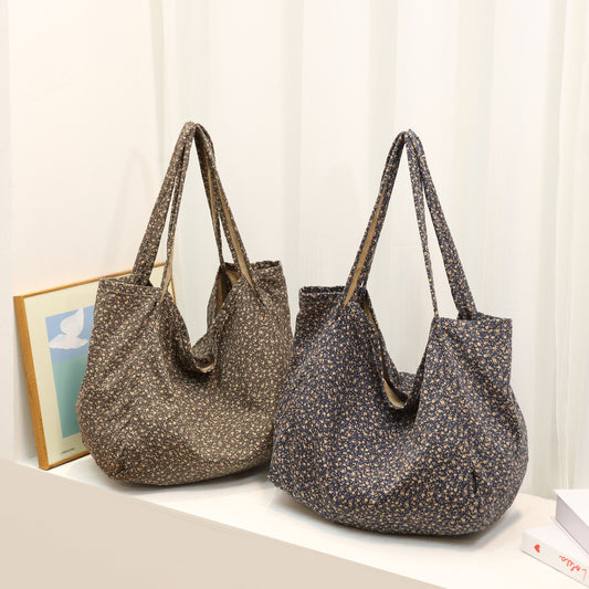Summer Floral Print Canvas Tote Bag for Women Large Capacity Shoulder Purse, Casual Geometric Pattern Travel Handbag with Versatile Everyday Appeal