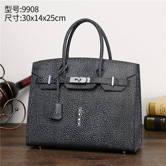 New Arrival Rhinestone Buckle Genuine Leather Birkin-Inspired Bag for Women, Starlight Crystal Pearl-Effect Crossbody Shoulder Handbag Perfect for Banquets & Special Occasions