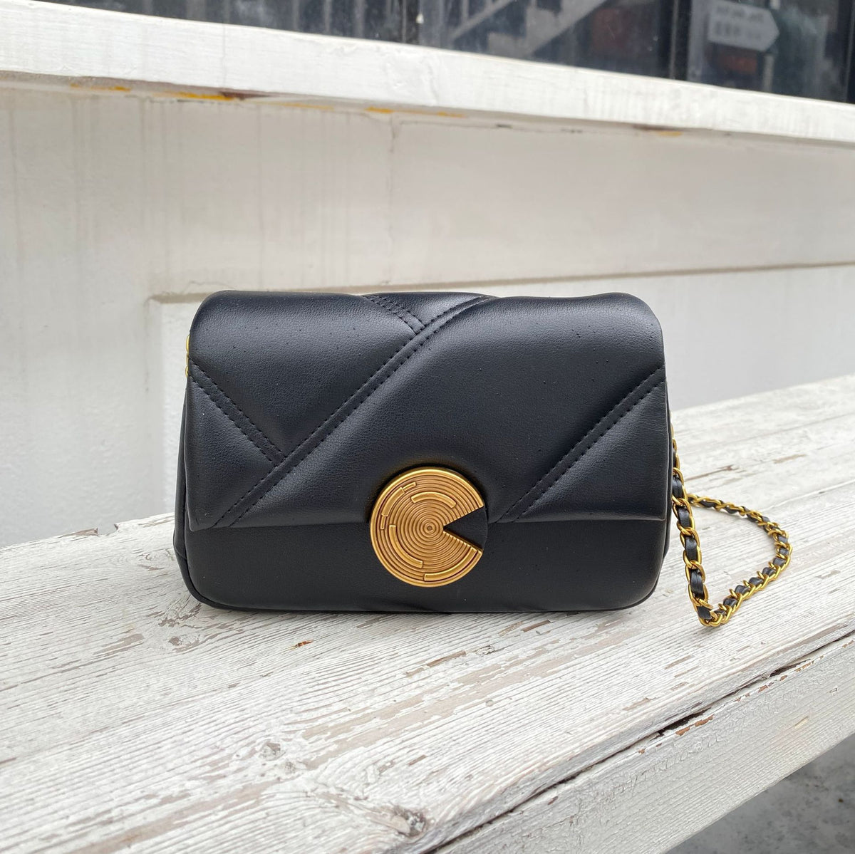 Genuine Cowhide Quilted Gold Ball Chain Small Square Bag for Women, New Light Luxury Vintage Office Shoulder Crossbody Purse, Trendy Handbag for Ladies