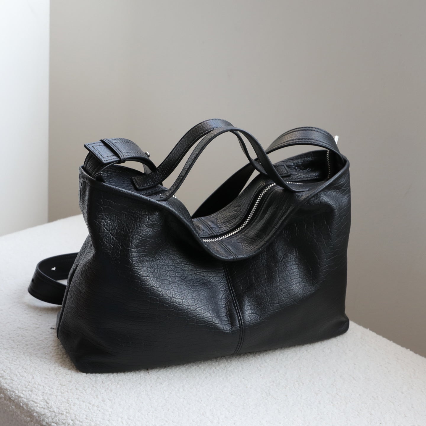 Elephant Grain Tote Bag for Women Top Layer Cowhide Slouchy Shoulder Crossbody Handbag, Versatile Pillow Purse with Premium Leather Texture