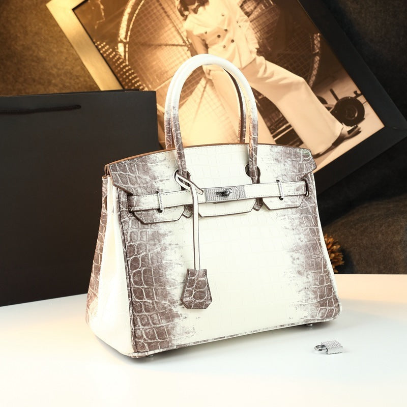 Chic Croc-Embossed Birkin-Inspired Tote Bag for Women, Premium Genuine Leather Top-Handle Crossbody Shoulder Handbag with Elegant Spacious Design, Everyday Purse