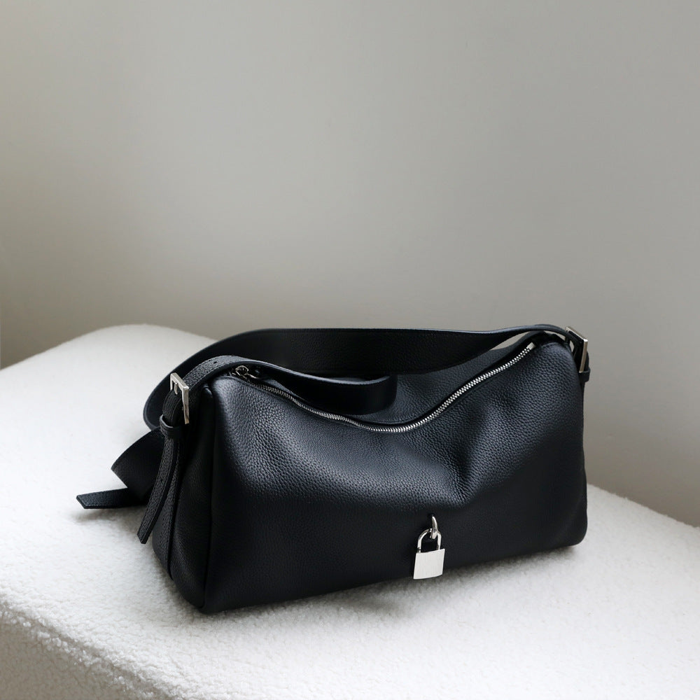 Soft Leather Pillow Box Bag for Women Minimalist Commuter Shoulder Crossbody Handbag, Niche Textured Purse with Versatile Everyday Style
