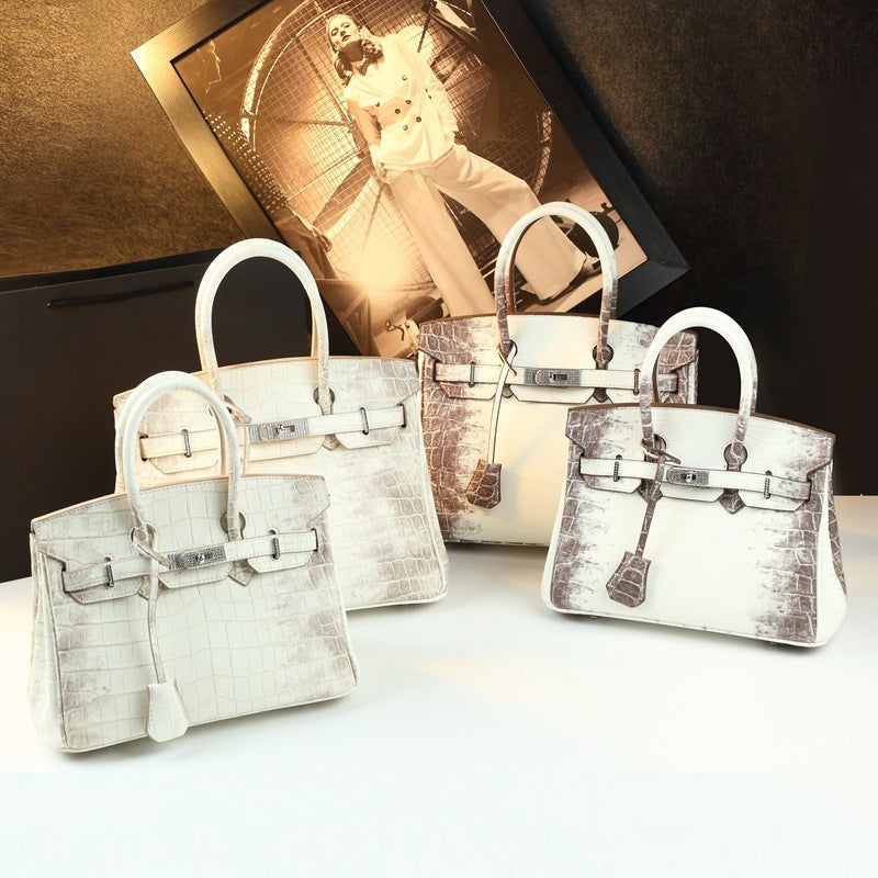 Chic Croc-Embossed Birkin-Inspired Tote Bag for Women, Premium Genuine Leather Top-Handle Crossbody Shoulder Handbag with Elegant Spacious Design, Everyday Purse