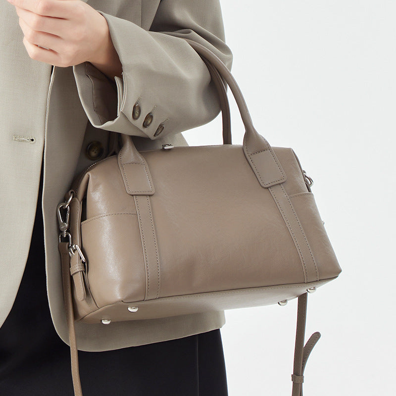 Genuine Leather Slouchy Boston Tote Bag for Women Elegant Commuter Shoulder Handbag, Versatile Trendy Purse with Classic Silhouette