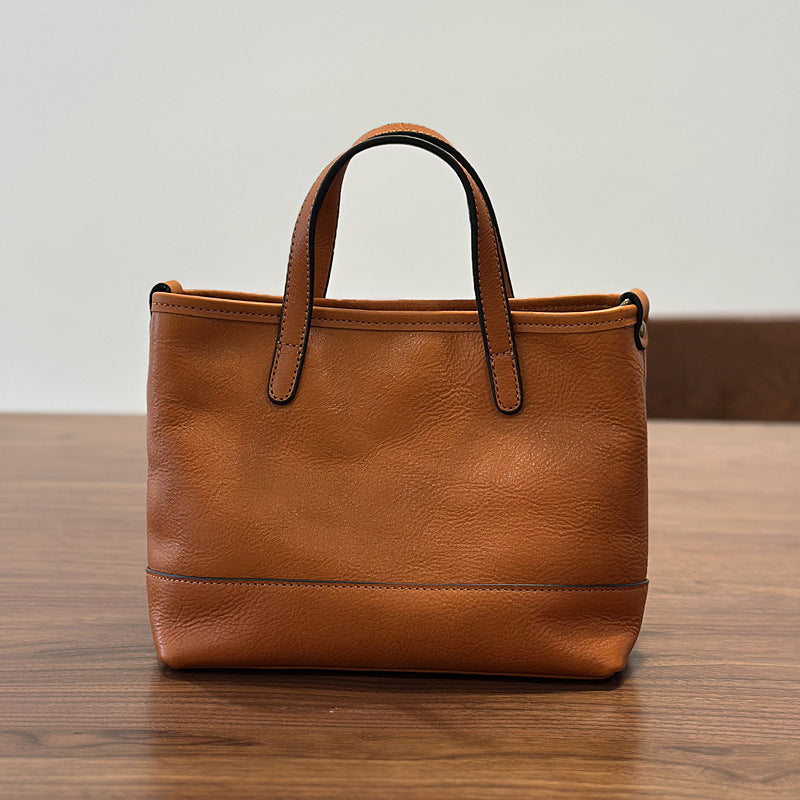 Genuine Top Layer Cowhide Tote Bag for Women, Spring Summer Solid Color Commute Shoulder Crossbody Handbag, Versatile Everyday Purse for Ladies